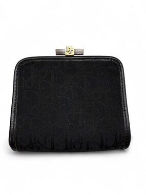 Vintage Christian Dior Trotter Monogram Kisslock Coin Purse Noir Black